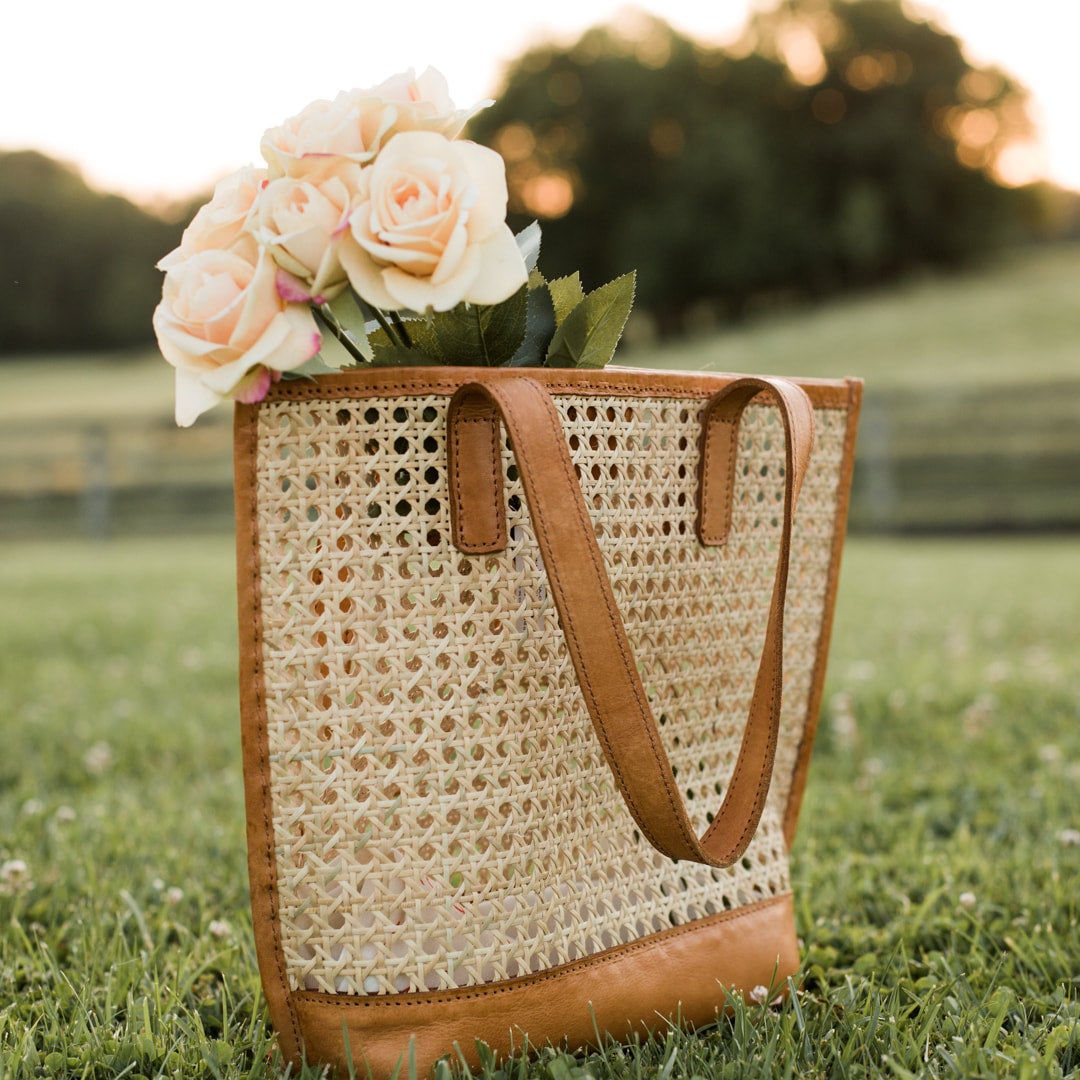 FLORAL BASKET BAG - Camel Brown